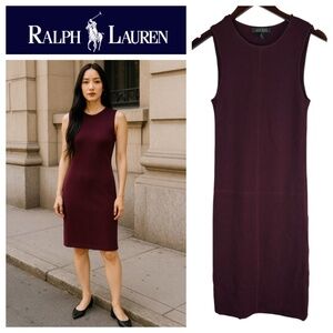 Ralph Lauren Tank Dress Sz Small 4 6 Merino Wool Burgundy Maroon Slvlss Elegant